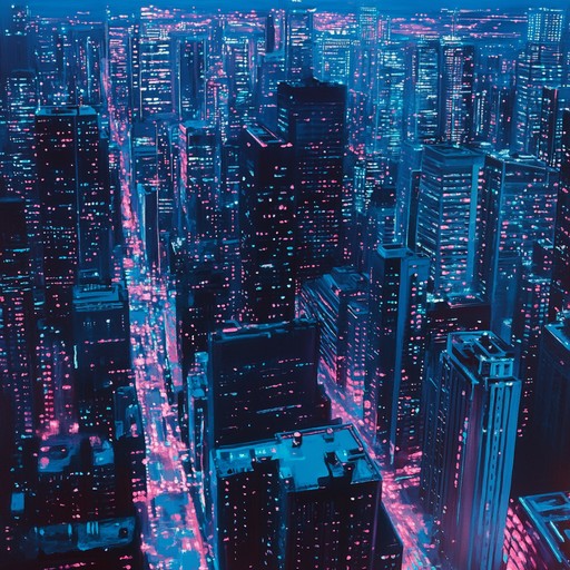 In a future metropolis bathed in neon light and perpetual darkness, synthetic sounds create an immersive auditory experience that reflects the urban dystopia. Electronic pulses and ethereal pads echo the vastness and isolation within this futuristic landscape.