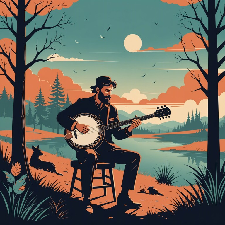 Imagining a scene where modern aggressiveness meets the ancient roots of folk music, this version emphasizes a raw, primitive energy brought to life through furious banjo strums and organic backdrops.