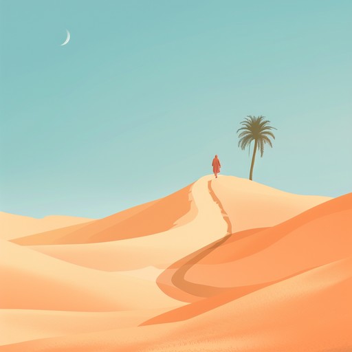 Envision a journey through the sweeping dunes at twilight, where each note captures the shimmering mirage under the starlit sky. The atmosphere is filled with a sense of adventure and the unknown. Traditional arabic instruments weave a tapestry of sound that is both mystical and grounding.