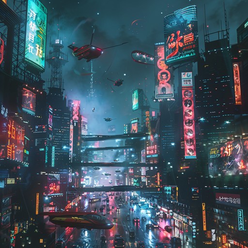 Dive into the heart of a neon lit metropolis with pounding electronic beats and glitchy synths, capturing the essence of a dystopian urban landscape. The relentless tempo and intricate sound layers create an intense auditory experience that transports listeners to a high tech, low life world.