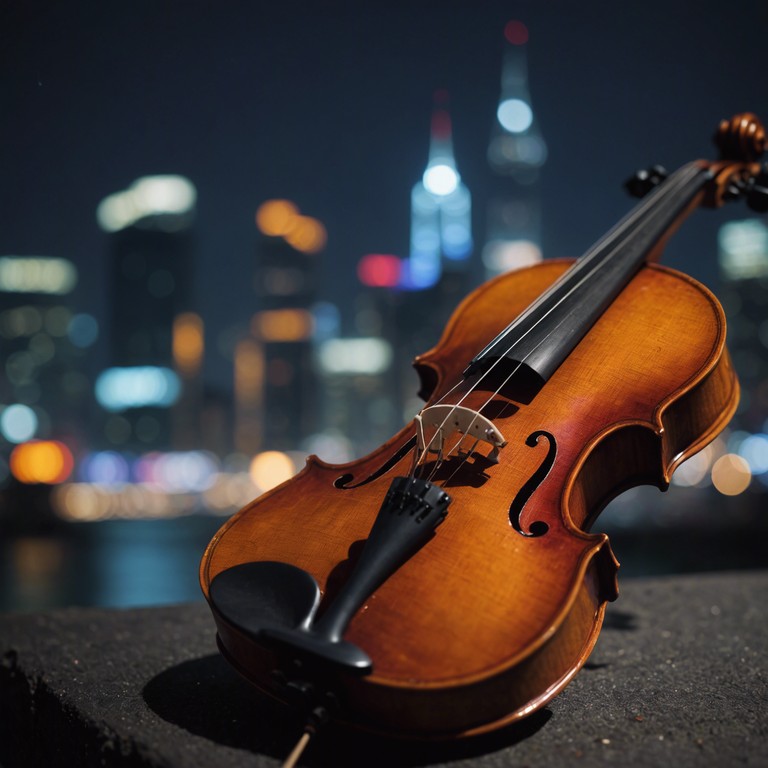 Diving deeper into the heart of the city under moonlight with a violin leading the mystical journey, supported by an orchestral backdrop. It's a musical narrative that captures the dual personality of city nights: lively yet lonely, illuminated yet shadowed.