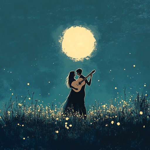 This instrumental piece captures the essence of love under a moonlit sky. Featuring tender guitar strums, the composition creates an intimate atmosphere perfect for lovers. The light and delicate touch of the guitar paints a picture of serene and passionate moments shared between two hearts. Soft, yet profoundly emotive, it focuses on the subtle expressions of love and longing.