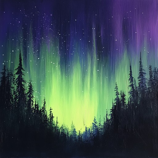 A symphonic electronic piece that weaves together sweeping synth pads, sparkling arpeggios, and resonant basslines, creating an atmosphere reminiscent of the majestic aurora borealis dancing across the night sky. The composition builds gradually, layering textures and harmonic richness to evoke a sense of awe and wonder.