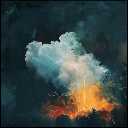 A grand orchestral piece builds intensely, leading to explosive climaxes driven by powerful drums and dynamic strings, capturing the dramatic essence of a tempestuous storm.