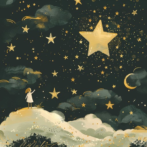 Craft an enchanting and calming nursery rhyme that evokes the peacefulness of a starry night, perfect for lulling little ones to sleep. The melody should be simple yet captivating, using gentle musical phrases that repeat and weave through a serene soundscape.