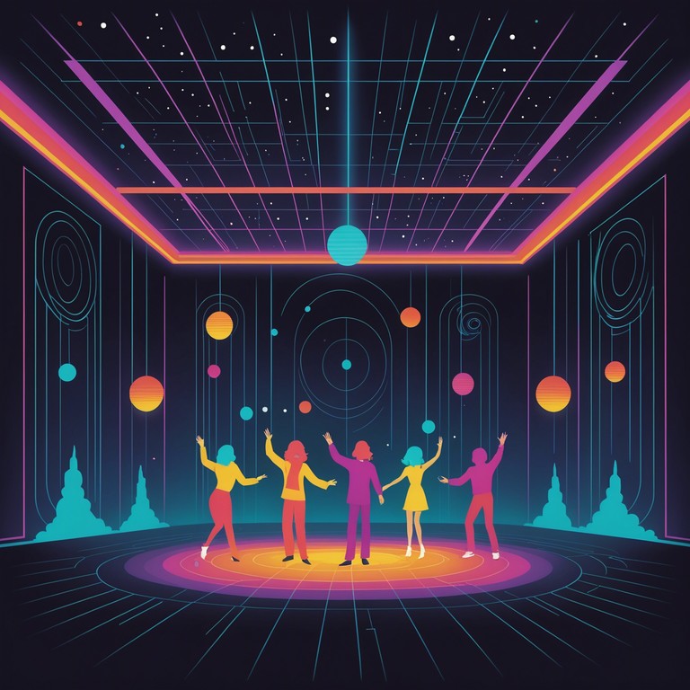 Imagine a 1970s discotheque where the mirrored ball reflects not only lights but spectral apparitions dancing through the chilling air, as cold synthesized rhythms create spine tingling dance sequences.