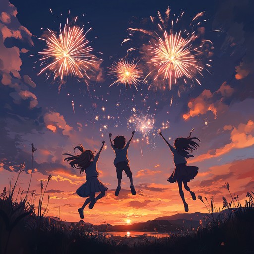 A joyous instrumental composition capturing the spirit of celebration in anime, blending energetic melodies with dynamic rhythms to evoke feelings of triumph and anticipation for the future.