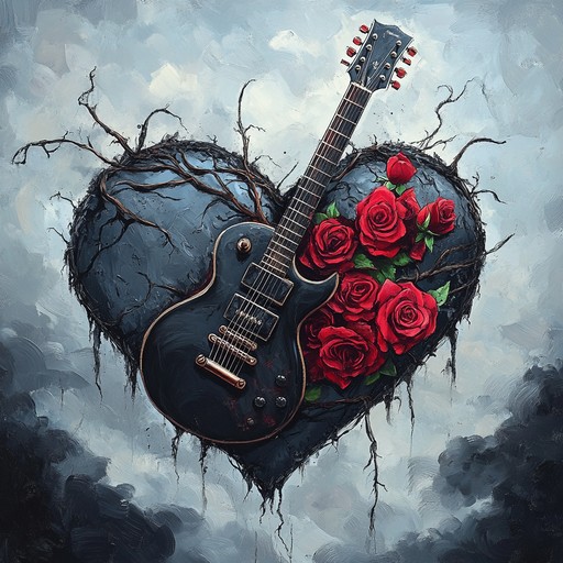 An instrumental that melds edgy, dark elements with romantic melodies, illustrating the tension and passion of a forbidden romance. The piece features soaring electric guitar riffs layered over atmospheric soundscapes, evoking intense emotions of desire, conflict, and longing.