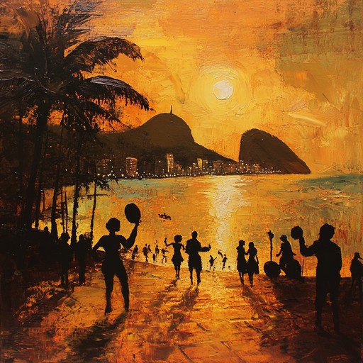 A fusion of soft acoustic bossa nova rhythms with vibrant city energy, telling the story of a sunset stroll along copacabana beach in rio de janeiro. Bossa's gentle sway blends with the ambient sounds of a bustling rio, encapsulating the spirit of brazilian euphony where tradition meets urbanity.