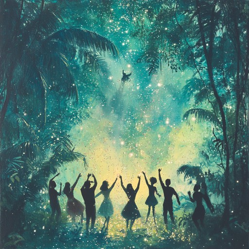 An electrifying blend of jungle rhythms and glittering electronic beats, painting a musical picture of an enchanted forest bathed in sunlight, with every sound as lively and bright as dancing fireflies.