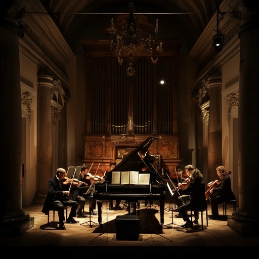 Experience the whirlwind of baroque madness where harpsichord notes spiral into chaos, entwined with swift violins and robust bass lines, creating a tumultuous yet exhilarating composition.