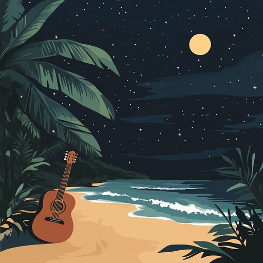 As the tropical night gently envelops the beach, smooth bossa nova rhythms played on a classical guitar set the scene for romance. The tender, flowing melody complements the serene atmosphere, creating a perfect harmony between the music and the natural beauty of the ocean waves under the starry sky.