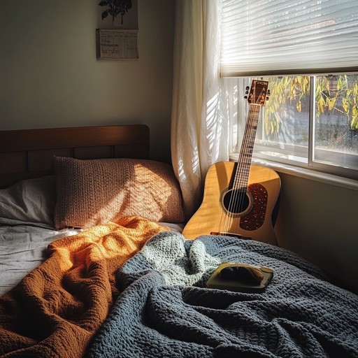 Craft a smooth, relaxing tune capturing the essence of lazy days with sunlight pouring into a cozy bedroom, perfect for relaxation and contemplation.