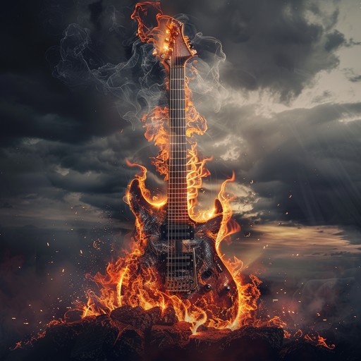 An instrumental piece featuring powerful metal guitar riffs blended with epic orchestral elements to create a triumphant and victorious soundscape