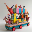 cheerful animated toy parade with whimsical circus like sounds