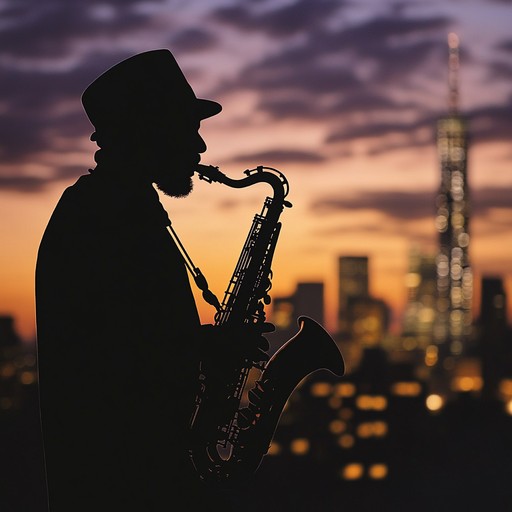 A moody, sophisticated jazz piece capturing the essence of a bustling urban nightscape. Smooth saxophone melodies intertwine with a subtle bassline, creating a sophisticated ambience perfect for late night reflections or a sophisticated evening out in the city.