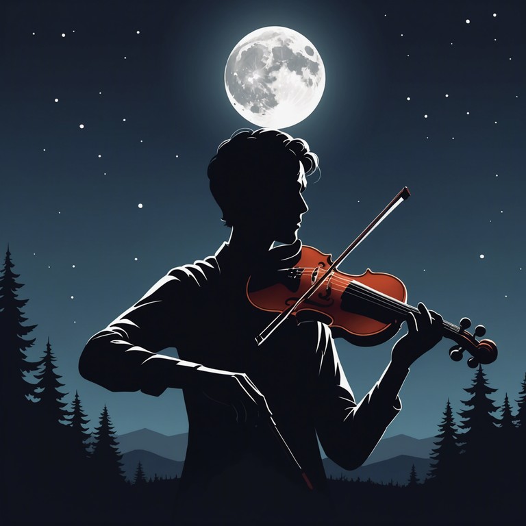 An alternative exploration focusing on the silence that envelops one during the late hours, emphasizing pauses and the sparse use of the violin to create a looming sense of solitude, enveloped in the beauty and melancholy of the moon’s shadow.