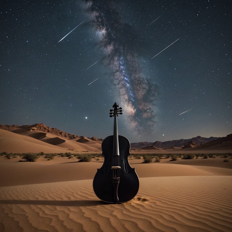 A mesmerizing instrumental track that weaves an enchanting soundscape, blending the distinctive tones of the oud with modern electronic elements, evoking images of a starlit desert expanse under a velvet sky. The music serves as a bridge between ancient traditions and contemporary rhythms, providing a surreal auditory journey through time and culture.