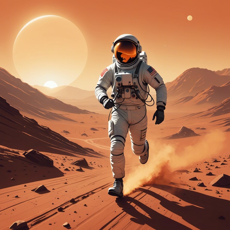 Imagine an invigorating morning jog across the martian surface, the red dusty horizon lit by a distant sun, while energetic and pulsating beats electrify the air. Positive and high tempo electronic sounds capture the spirit of a new dawn on an alien planet.