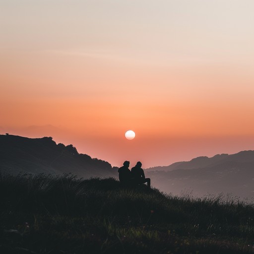 A beautiful, tender guitar piece capturing the essence of a romantic evening, with soft strumming and elegant fingerpicking patterns that intertwine and evolve, painting a picture of tranquil yet passionate moments shared between lovers under the setting sun