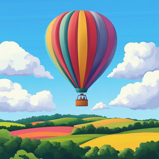 Imagine drifting high above a colorful countryside town in a hot air balloon. The gentle breeze carries you through an enchanting, sunny sky filled with fluffy clouds and the distant chirping of birds. This cheerful instrumental piece blends playful melodies with light hearted rhythms, ideal for invoking a sense of joy and adventure.