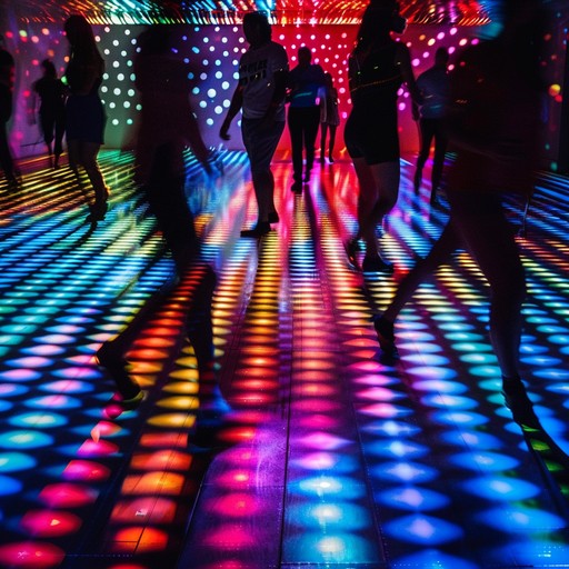 A vibrant piece characterized by energetic beats and funky riffs, merging vintage disco vibes with a cutting edge modern sound. The track invokes images of wild neon lit dances.