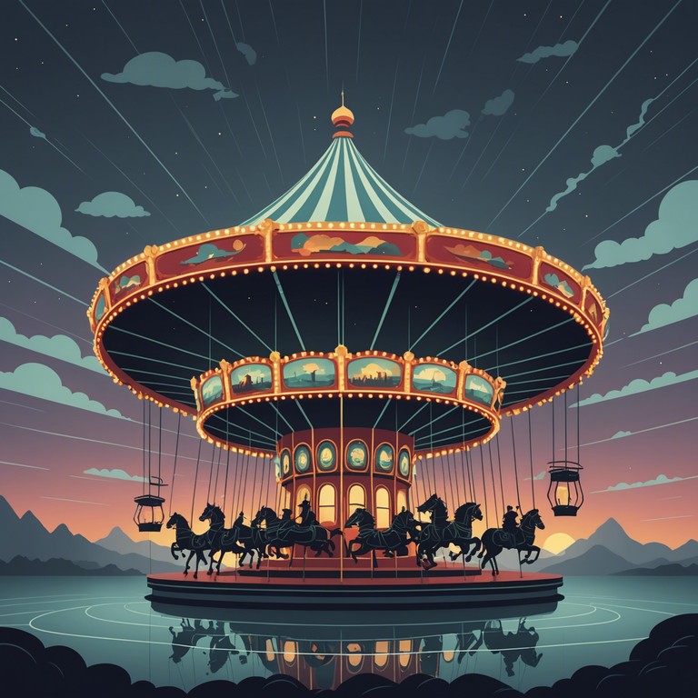 Imagine a carousel spinning wildly out of control, with intense, fast paced carnival music that blends angry, discordant notes with the traditional cheerful tunes of the fairground. The result is both chaotic and captivating. Imagine a carousel spinning wildly out of control, with intense, fast paced carnival music that blends angry, discordant notes with the traditional cheerful tunes of the fairground. The result is both chaotic and captivating.
