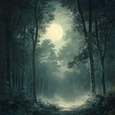 mysterious and melancholic strains through shadowy wooded darkness