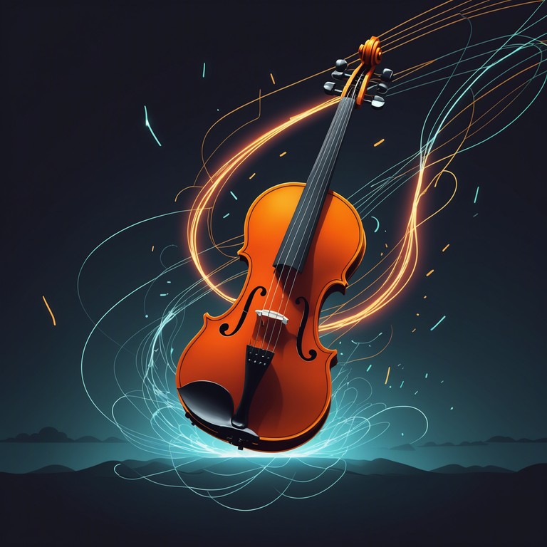 A harmonious yet rebellious mix combining the maestro strokes of a violin with electronic enhancements to bridge the gap between baroque sophistication and contemporary edge. This piece challenges traditional boundaries and rules, echoing the spirit of revolt with each strident note. A harmonious yet rebellious mix combining the maestro strokes of a violin with electronic enhancements to bridge the gap between baroque sophistication and contemporary edge. This piece challenges traditional boundaries and rules, echoing the spirit of revolt with each strident note.
