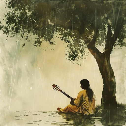 A serene and somber composition using traditional hindustani melodies, capturing the melancholy beauty of the monsoon. The sitar's plaintive notes paint a picture of longing and introspection, while subtle tabla rhythms add a mournful heartbeat. Perfect for meditative reflection or capturing the essence of solitary moments.