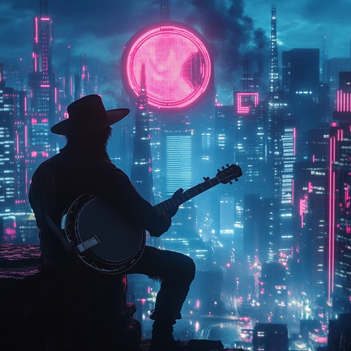 An instrumental track that combines traditional bluegrass banjo melodies with futuristic electronic synthesizers and rhythms, creating a unique fusion of appalachian folk and sci fi elements.
