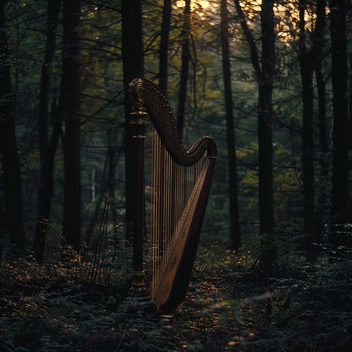 A melancholy yet magical instrumental piece featuring delicate harp melodies intertwined with subtle orchestral strings and ethereal pads. The music evokes a sense of enchantment and nostalgic beauty, creating an otherworldly soundscape that is both wistful and serene. Ideal for evoking the imagery of twilight in a mystical forest, filled with the sounds of nature and the whispers of ancient spirits.