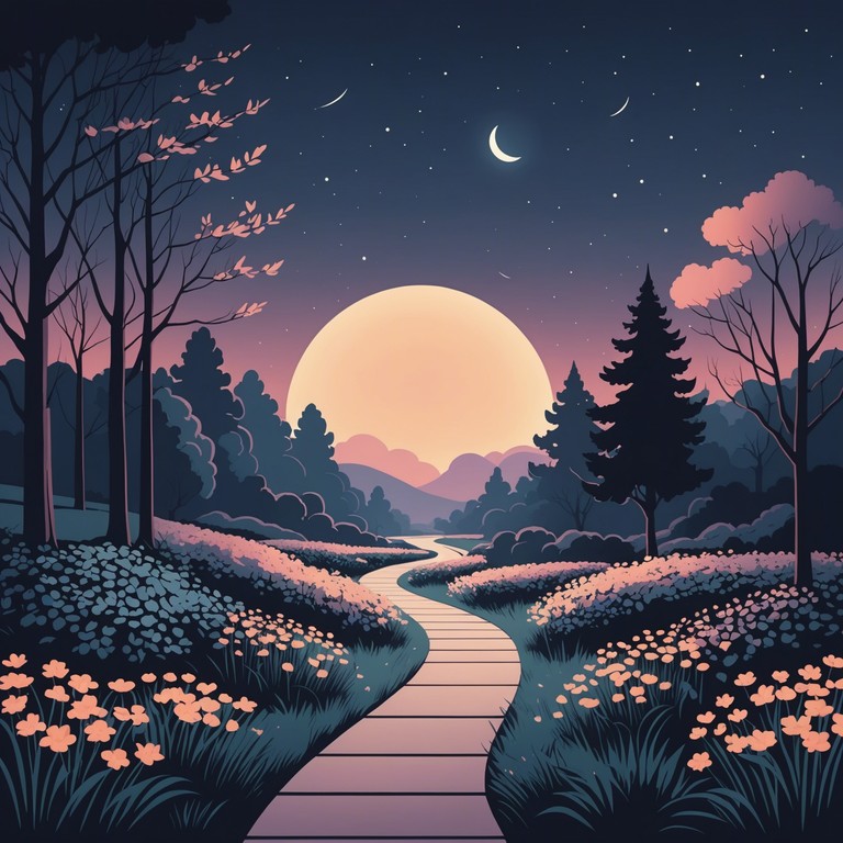 Imagine a peaceful walk along a moonlit pathway, where the gentle cumbia rhythms play in harmony with the night's tranquil ambiance, creating a reflective and serene atmosphere. Imagine a peaceful walk along a moonlit pathway, where the gentle cumbia rhythms play in harmony with the night's tranquil ambiance, creating a reflective and serene atmosphere.
